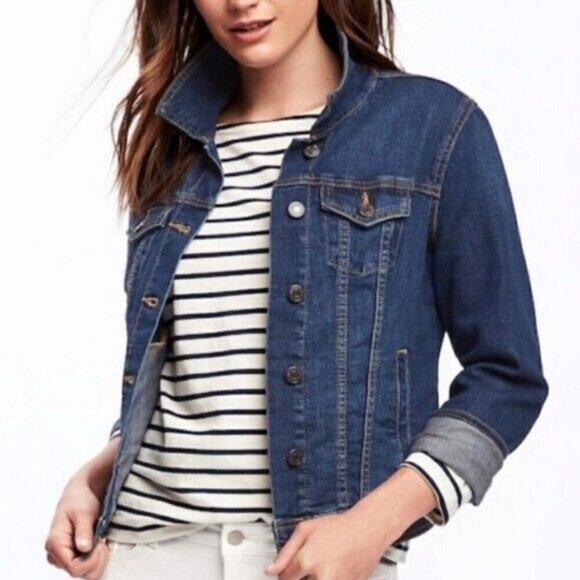 Old Navy Classic Denim Trucker Button Up Jean Jacket Dark Wash Med - Picture 1 of 7